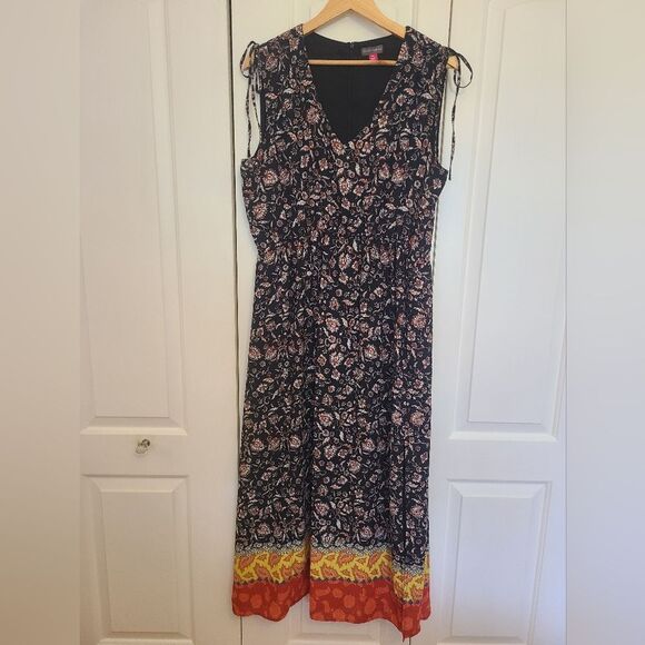 Vince Camuto Floral Maxi Dress Sleeveless Border Detail Black Red Yellow Size 14 - Picture 2 of 13